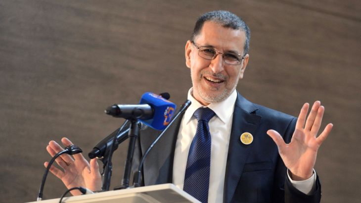 Saad Eddine El Othmani of the Islamist Justice and Development Party (PJD) gives his first speech during a meeting of PJD at the Moulay Rachid Complex in Rabat,