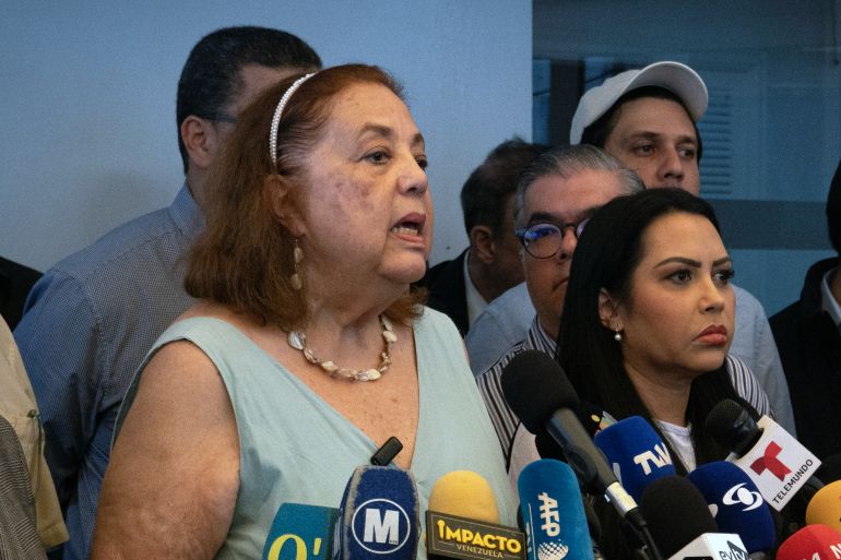 Venezuela's presidential candidate for the Plataforma Unitaria Democrática (PUD) Corina Yoris speaks during a press conference in Caracas, Venezuela, on March 25, 2024