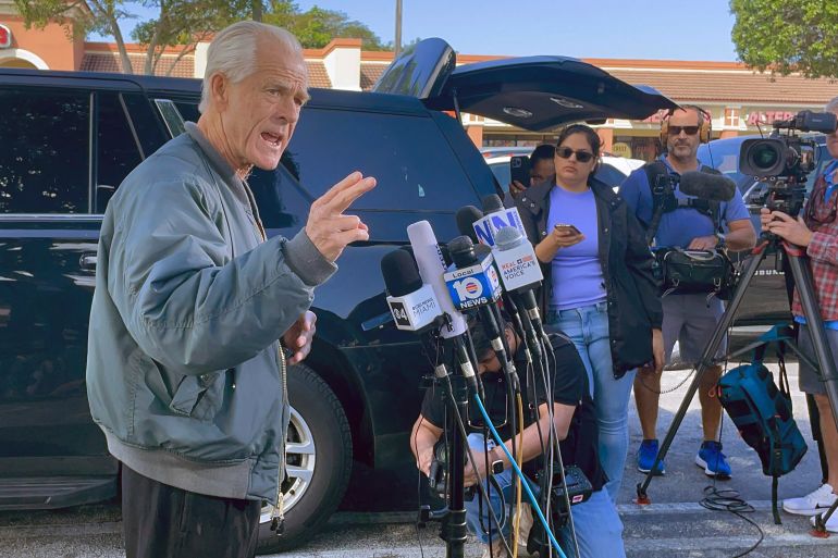 Peter Navarro at an outdoor press conference in Miami, Florida