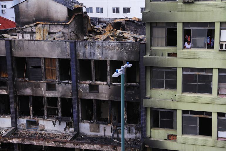 View of a shelter for homeless people that caught fire, leaving at least 10 victims, in Porto Alegre
