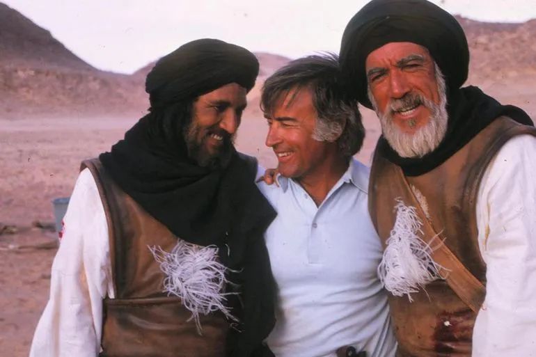 Director Moustapha Akkad in the middle with actors Anthony Quinn on the right and Abdullah Ghaith in the left